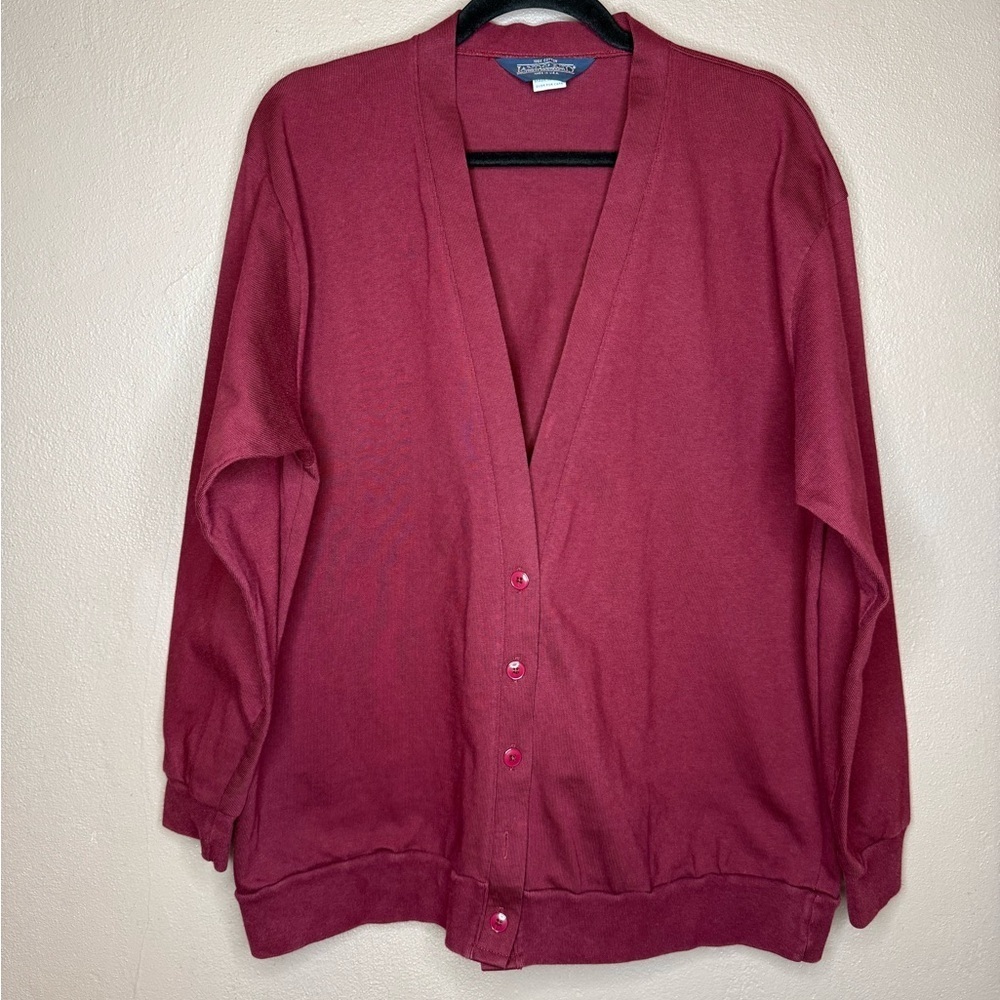 Lands' End Vintage Deep Red 100% Cotton Cardigan Sweater Size XL Cottagecore USA